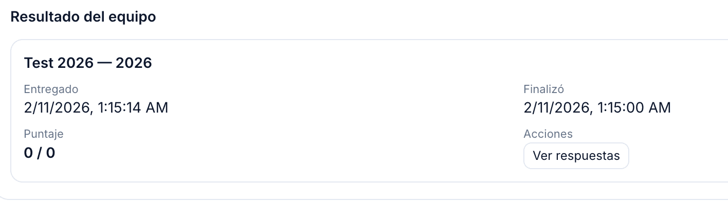 Resumen de resultados del equipo con botón Ver respuestas